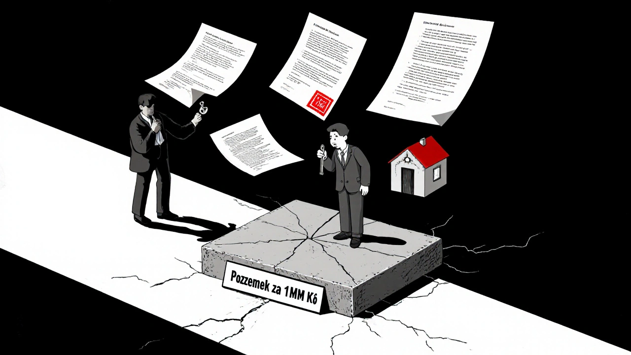 Kupující drží klíč k domu, který neexistuje, zatímco se k němu připočítává DPH.