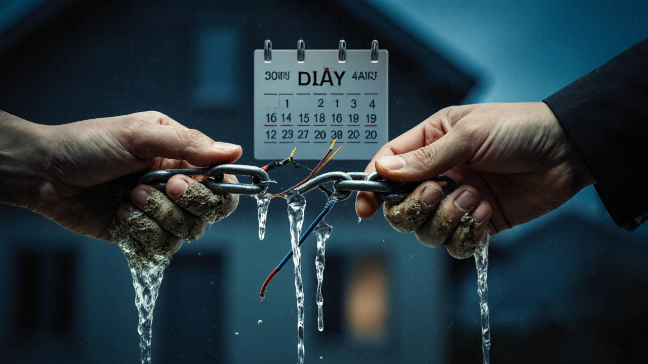 Rozbitý řetěz mezi kupujícím a prodávajícím s vodou a elektrickými vodivými prvky.