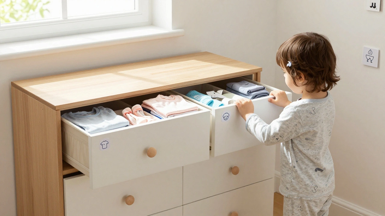 Skladování oblečení v dětském pokoji: jak využít zásuvky a závěsy efektivně