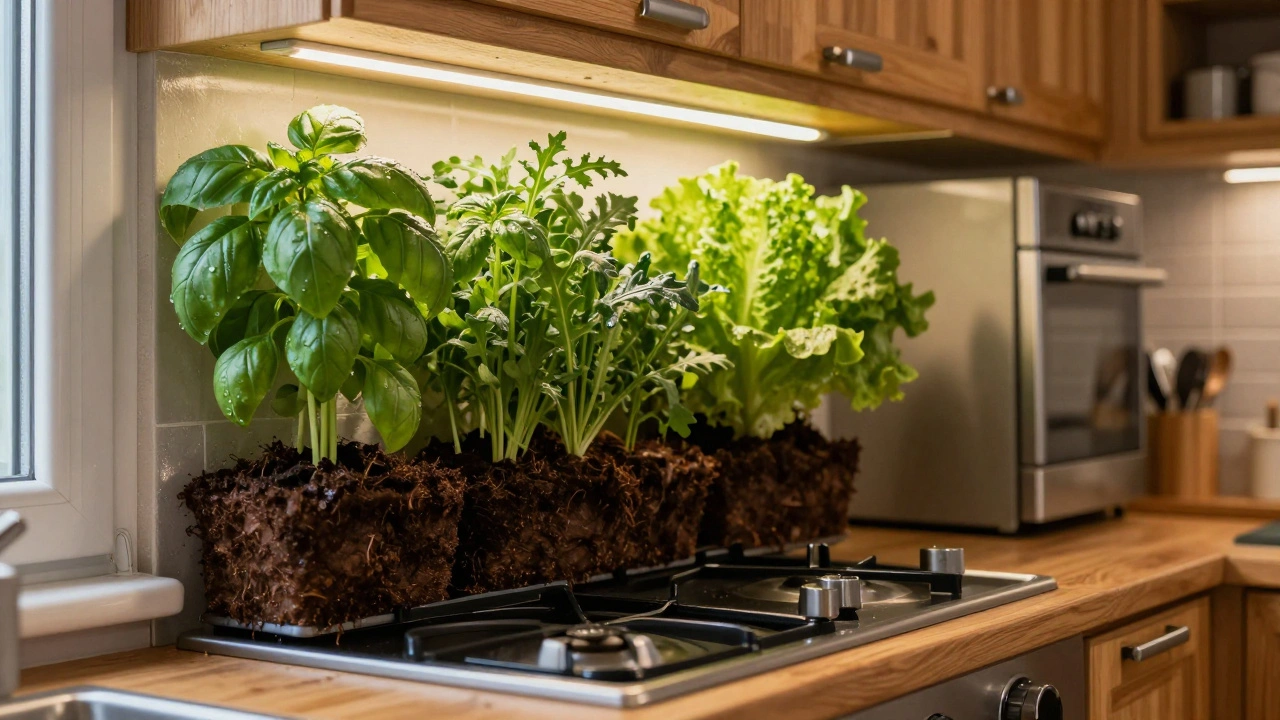 Zelené stěny v kuchyni: jak pěstovat jedlé bylinky a saláty doma