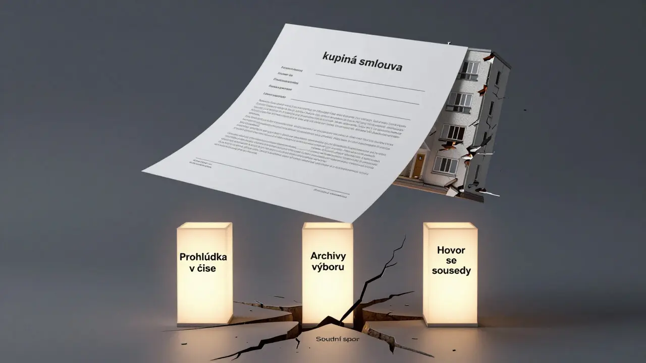Právní smlouva podporována třemi pilíři: prohlídka, archivy a hovor se sousedy.