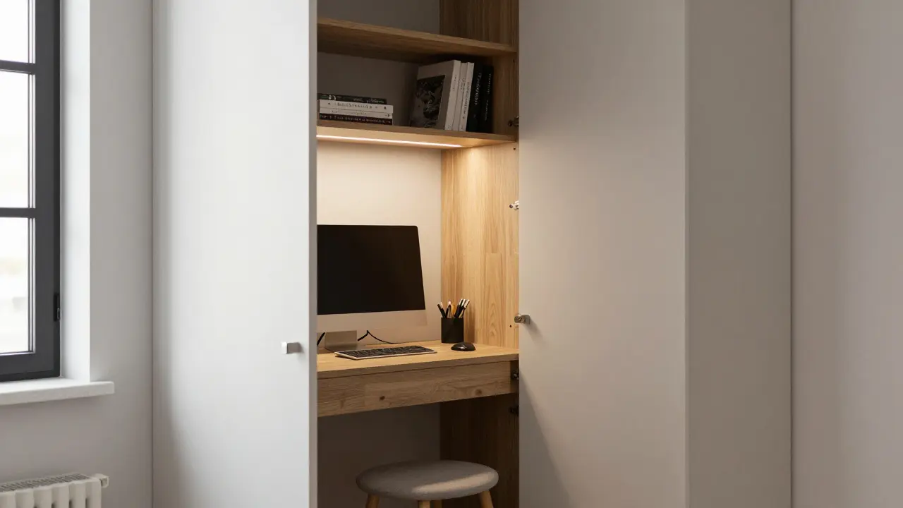 Skryté pracovní kouty ve skříni: cloffice jako řešení pro malé byty