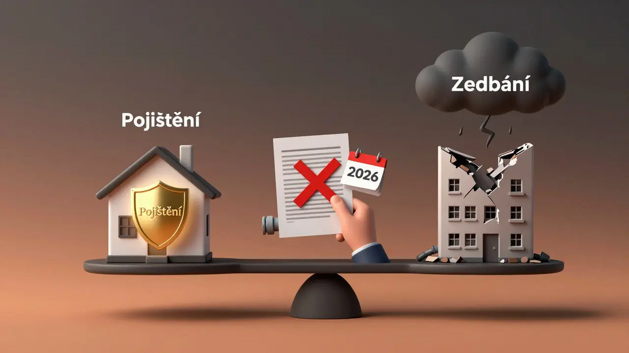 Váhající váha mezi bezpečným pojištěním a rizikem zanedbání nemovitosti.