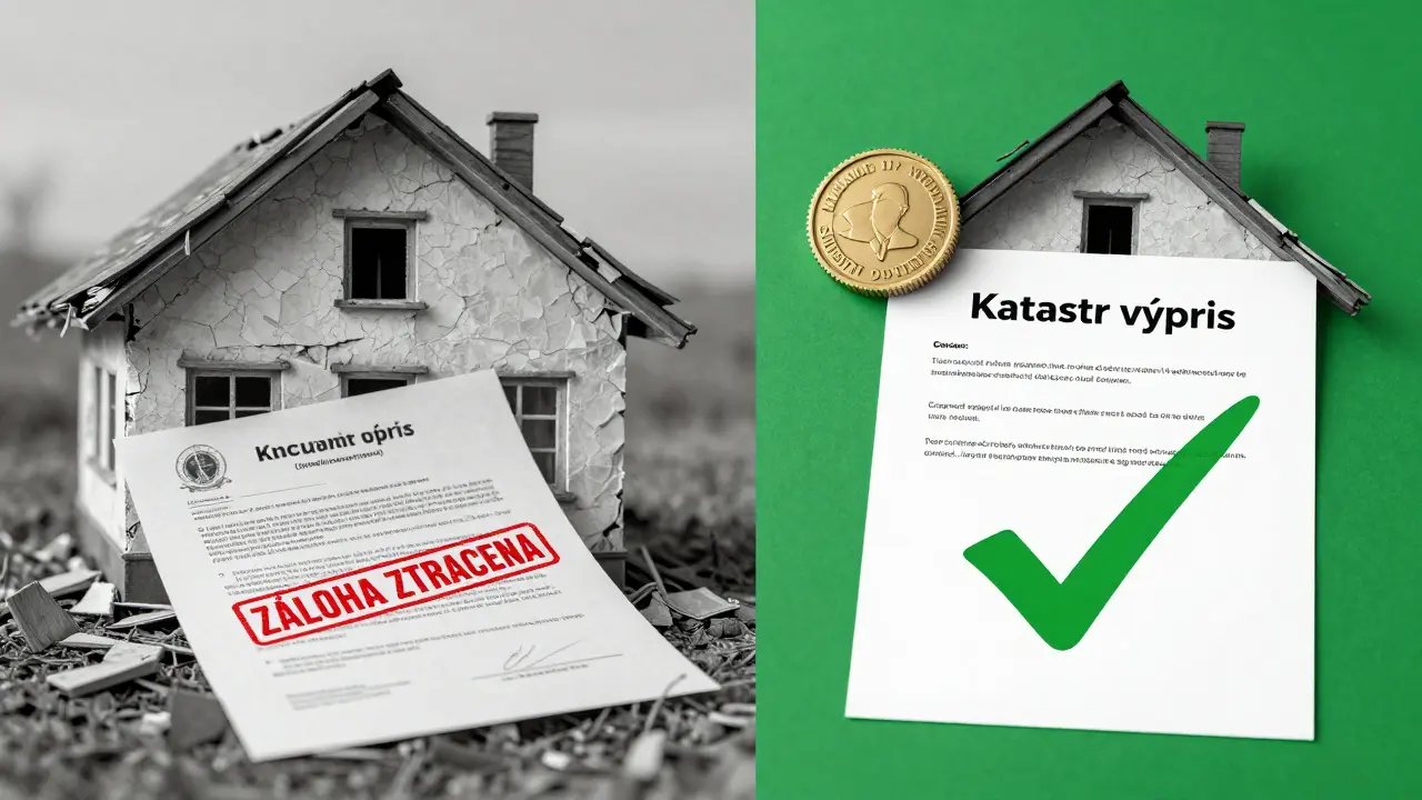 Dvě varianty osudu zálohy: ztracená v šedivém chaosu vs. chráněná zeleným notářským pečetěm.