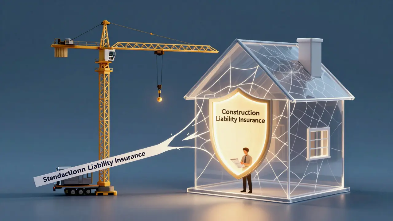 Konceptuální obrázek: křehký systém pojištění chrání byt při rekonstrukci, zatímco běžné pojištění selhává.