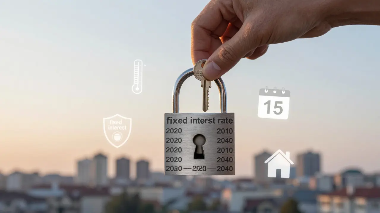 Hand placing key into lock engraved with 2020–2040, surrounded by icons of stability and long-term growth.