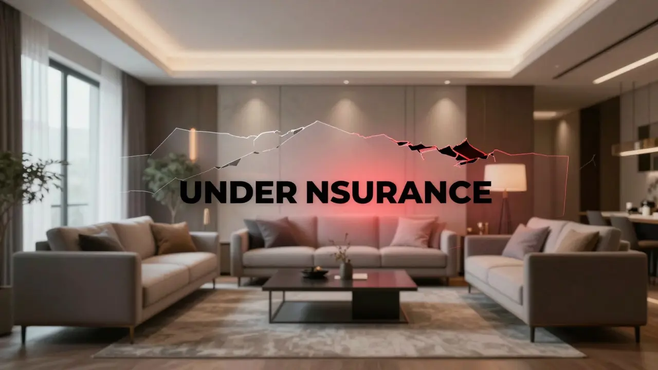 Koncept podpojištění v moderním obývacím pokoji.