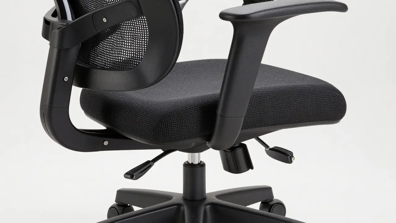 Detail nastavitelných mechanismů a prodyšného potahu školní židle.
