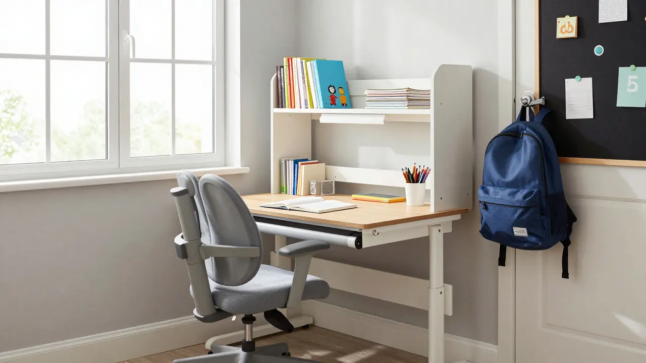 Ergonomické pracoviště školáka u okna s rostoucím stolem
