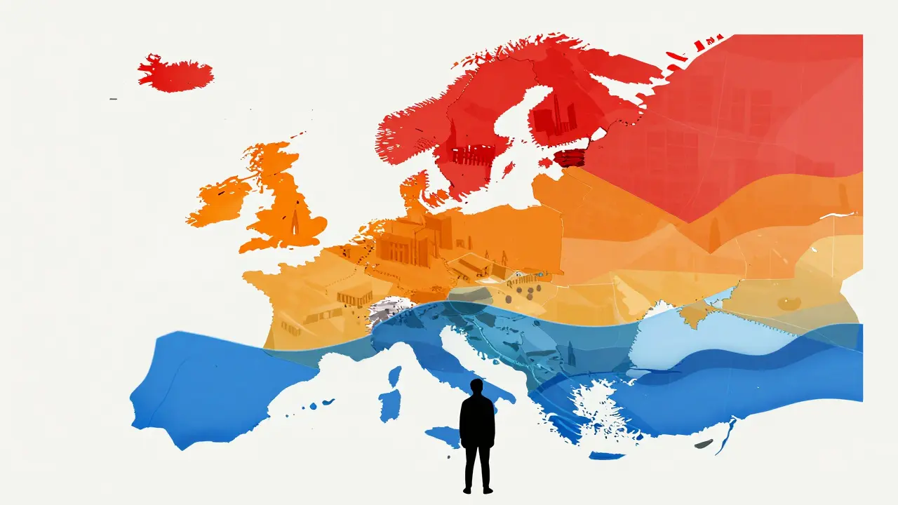 Ilustrace tří vrstev povodňových map ukazujících nebezpečí a riziko