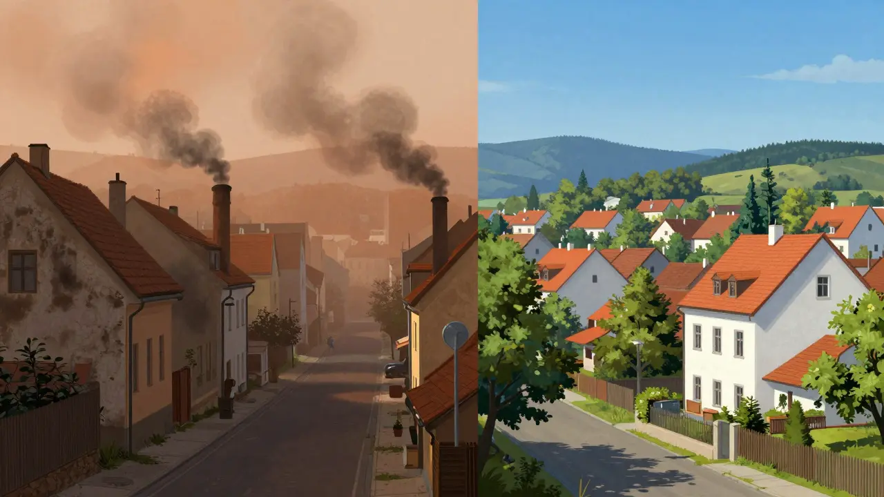 Srovnání znečištěného severu a čistého jihu Čech
