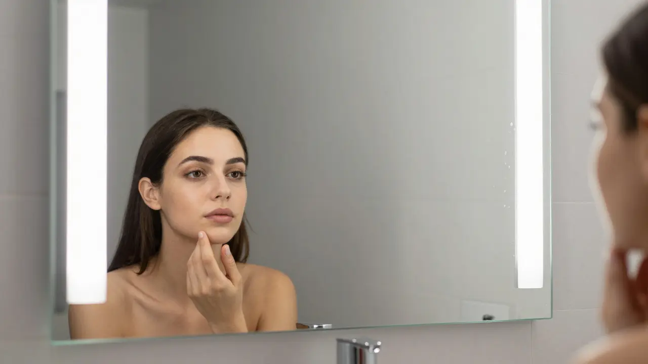 Symetrická osvětlení po stranách zrcadla v koupelně pro rovnoměrné světlo bez stínů