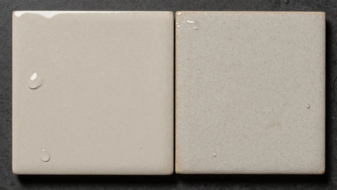 Close-up comparison of smooth vs textured anti-slip tiles