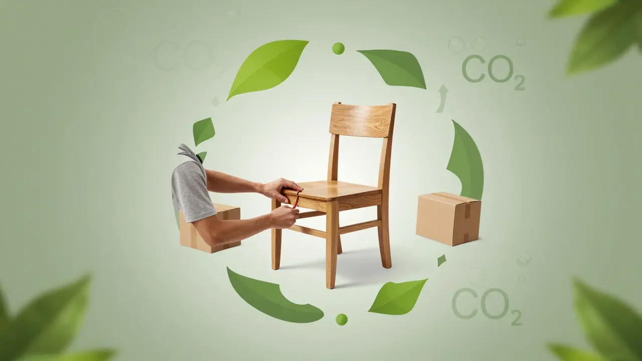 Illustration of furniture repair and reuse representing circular economy