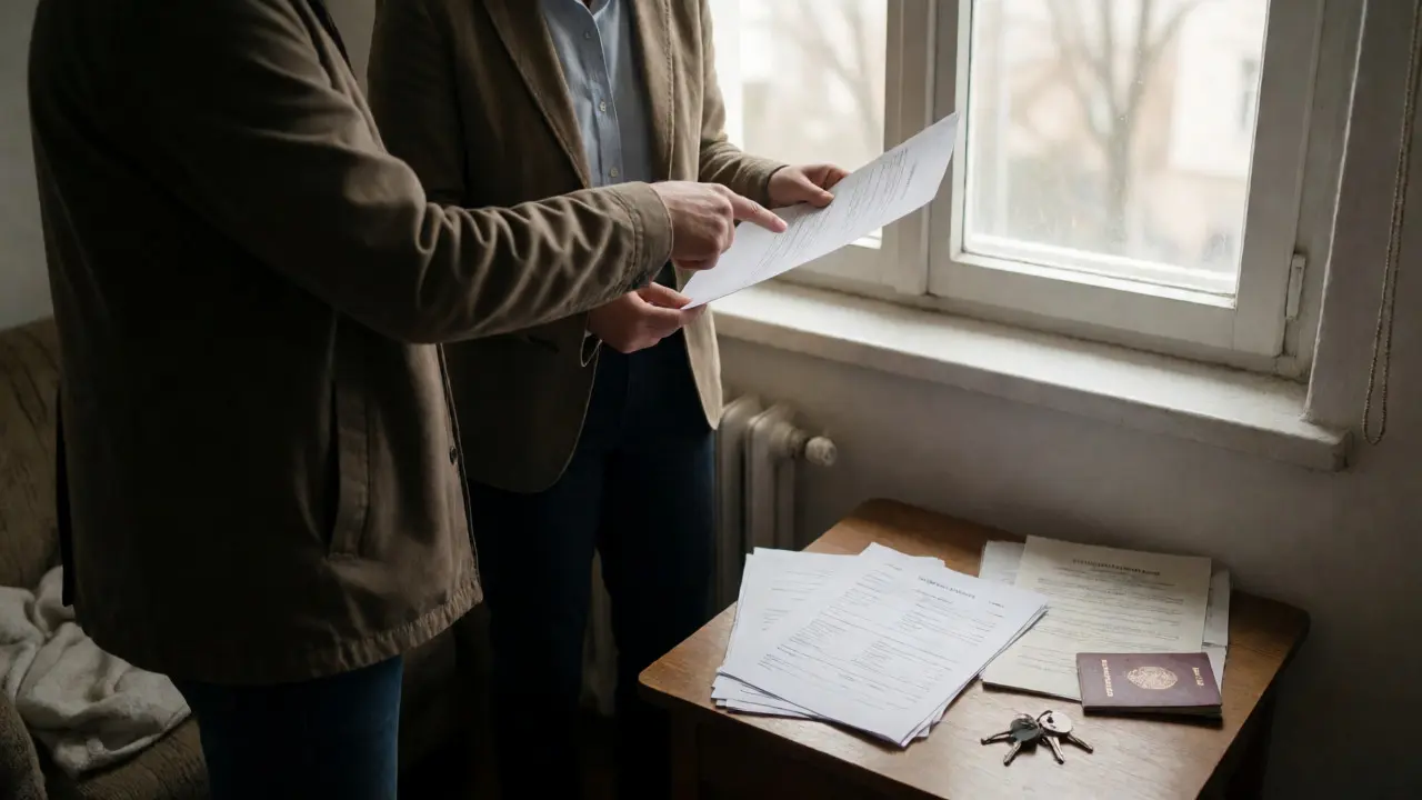 Kontrola dokumentů a katastru během prohlídky bytu.
