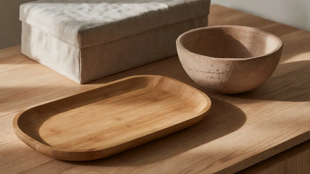 Detail přírodních materiálů v minimalistických doplňcích
