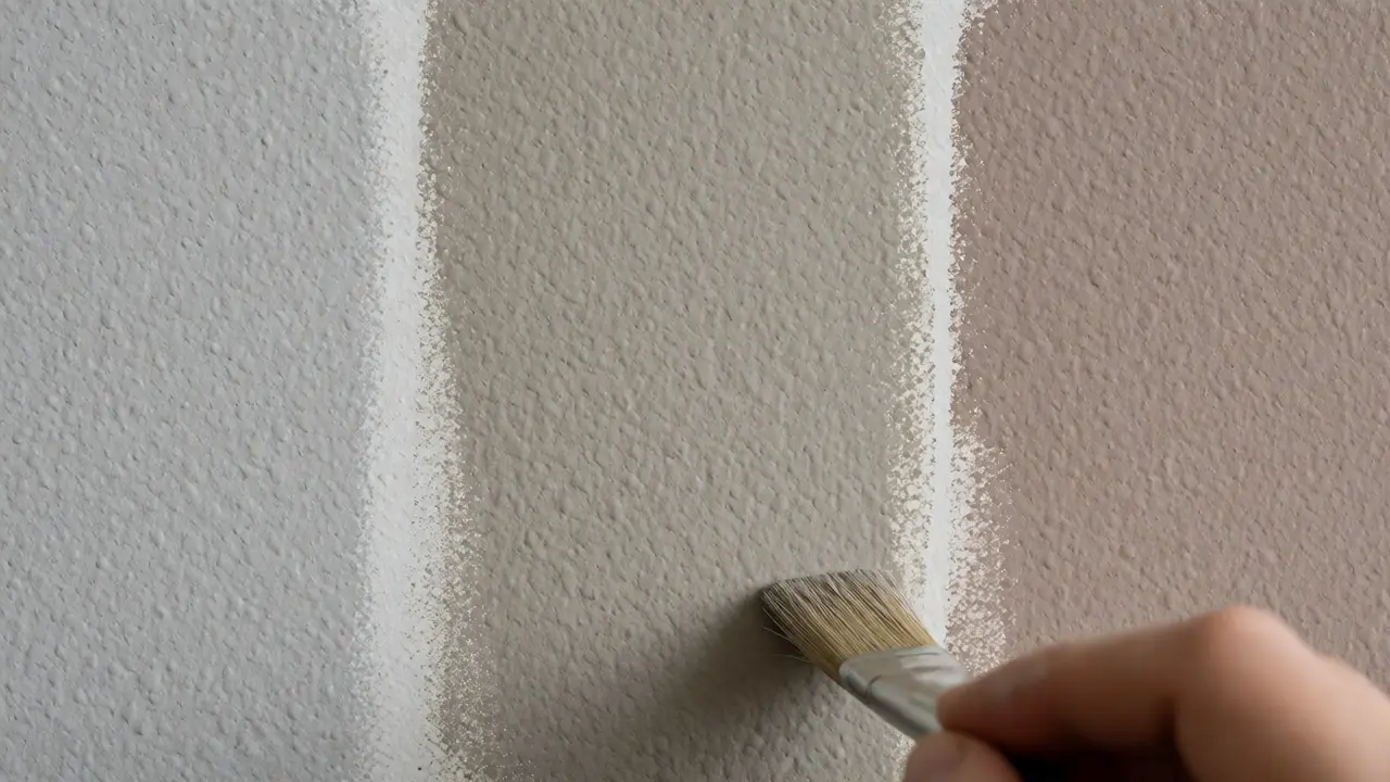 Detail porovnání odstínů šedé, greige a béžové na zdi