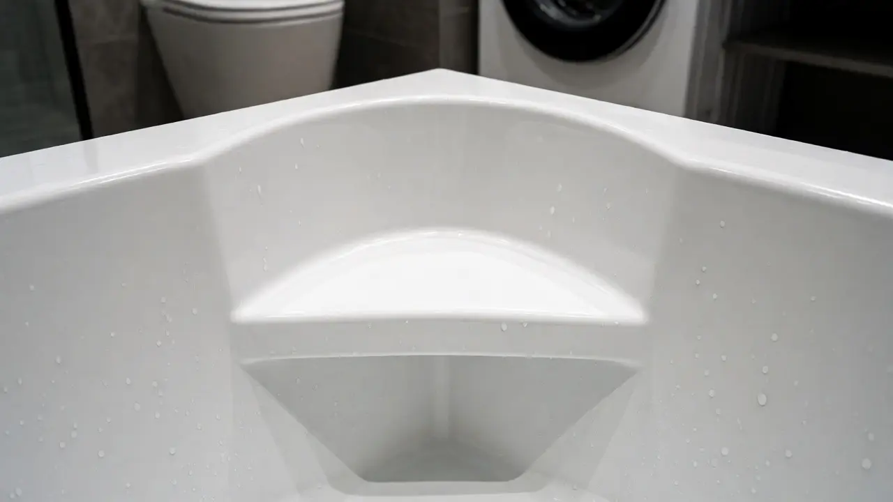 Detail sedátka a materiálu malé symetrické vany s hygienickými doplňky.