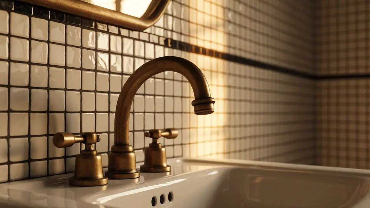 Glam koupelna s mosaznými bateriemi a mozaikou: Kompletní průvodce designem